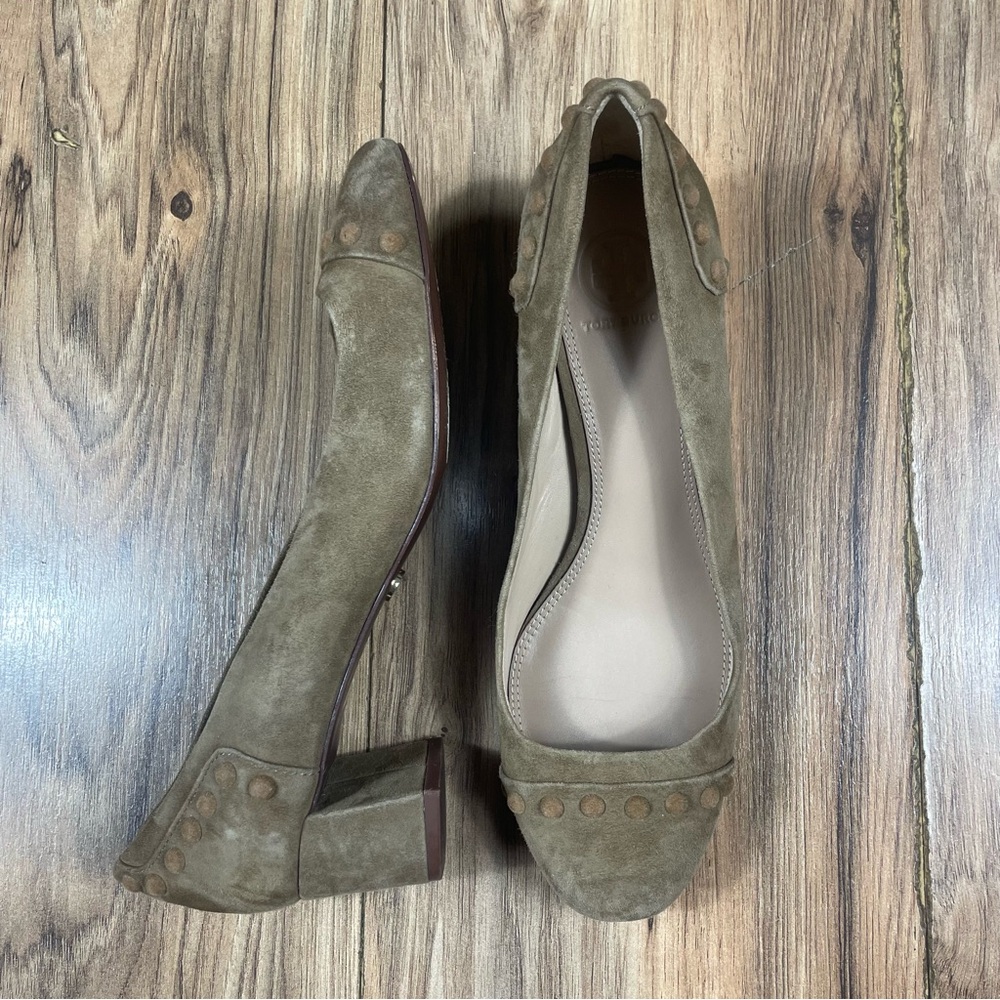 Tory Burch Colt Studded Suede Pump Heel Square Brown Tan Size‎ 8